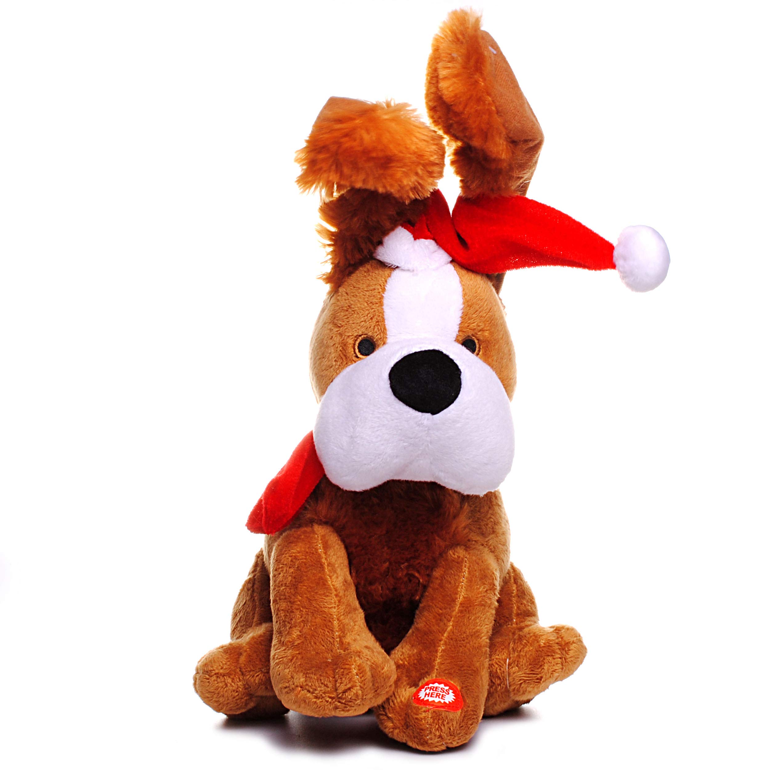 alles-meine.de GmbH 2 Stück XL - singende & tanzende - Hunde - Jingle Bells - Plüschtier mit Sound & Bewegung - 26 cm - aus Stoff/Plüsch - Weihnachtsmann/Weihnachtshund/W..
