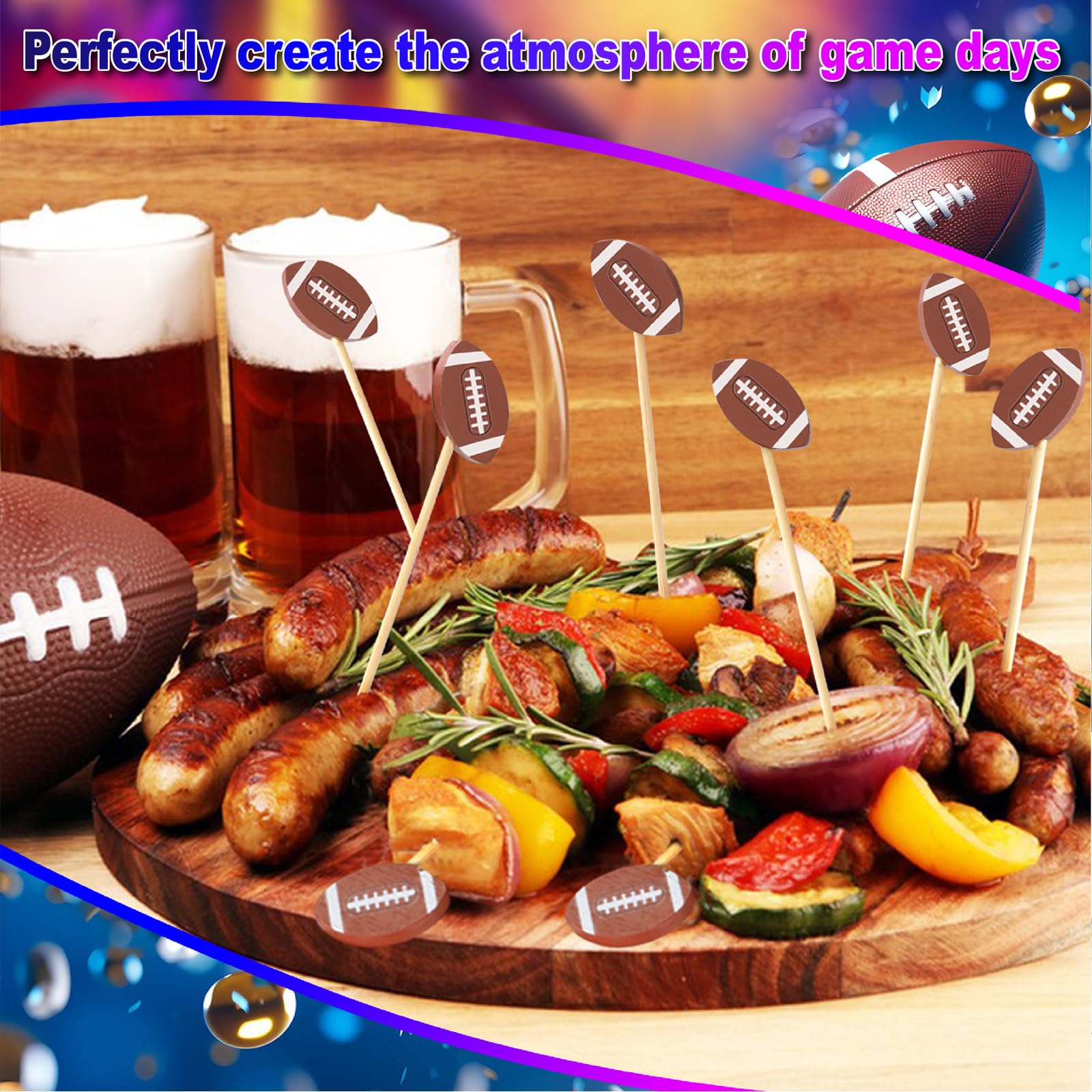 100 palillos de cóctel de fútbol, palillos de dientes decorativos para aperitivos, bebidas, alimentos de frutas, pinchos de bambú de 4.7 pulgadas de largo, palitos de charcutería para pelota de rugby,