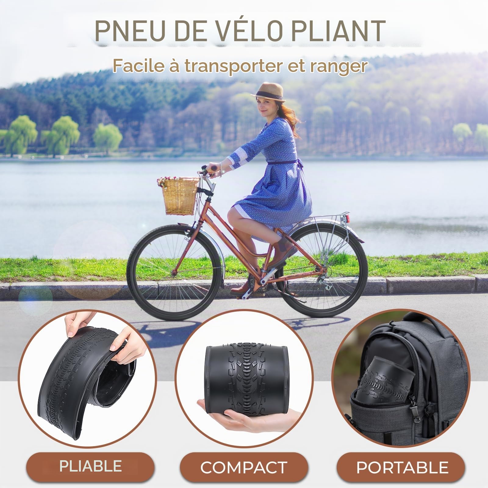 Lot de 2 pneus de vélo 27,5 x 1,75 pouces - Pneus de vélo 27,5 x 1,75 - 47-584 - Compatible avec vélos de route/ville - 27,5 x 1,75 - Pliables