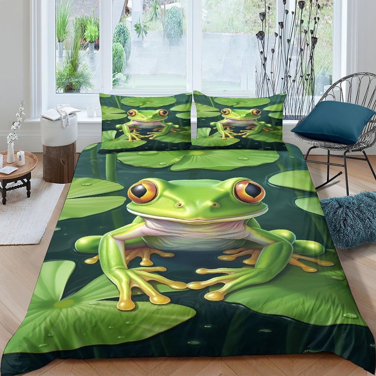 Ctjqhvkz Style-6 3D Printed Green Frog Fitted Sheet Microfiber Soft Breathable Leaf Pattern Bed Cover For Bedroom Guest Room Home Decor Single（135X200cm）