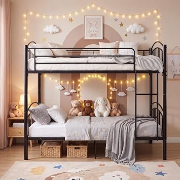 Panana Single Metal Bunk Bed, Splits into Two 3ft Single Beds, Black