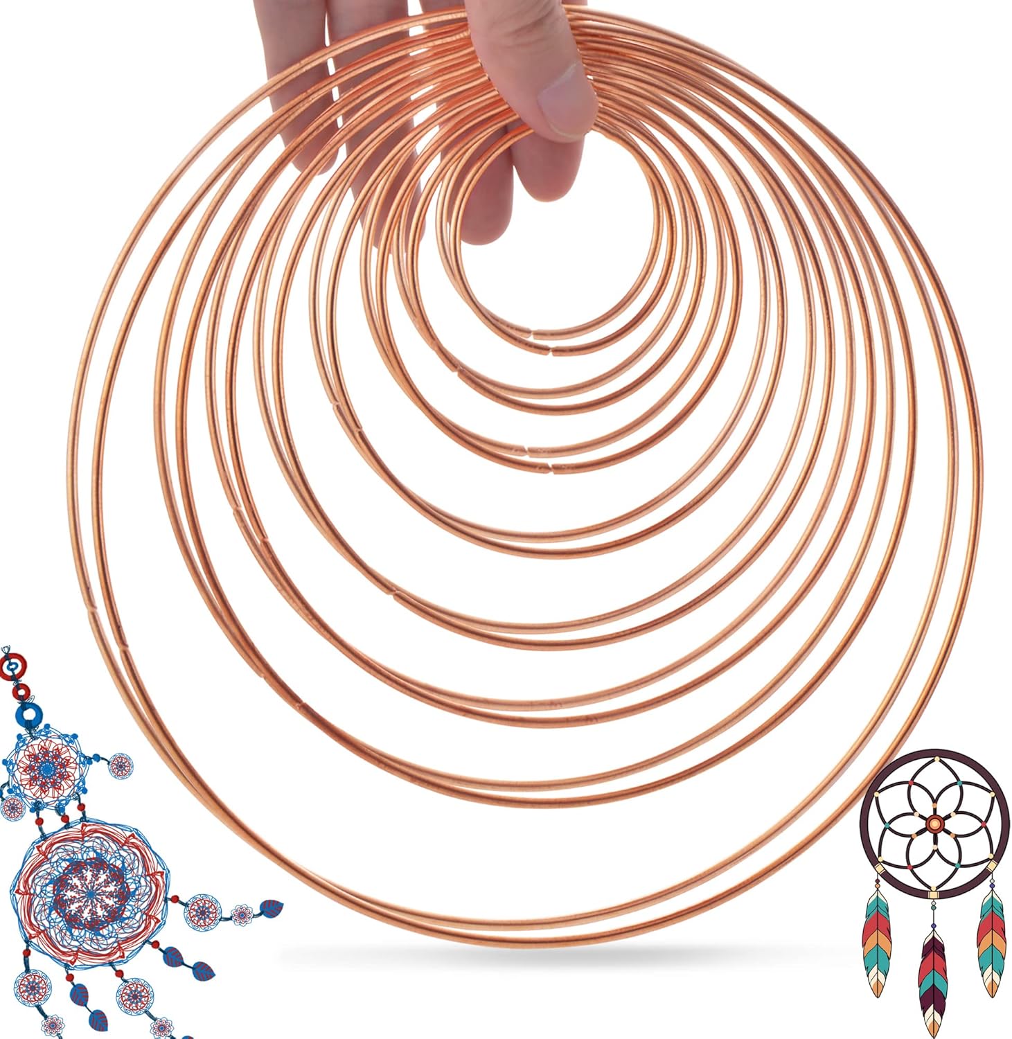 SOSMAR 16 Pieces Dream Catcher Hoops 8 Size Dreamcatchers Weldable