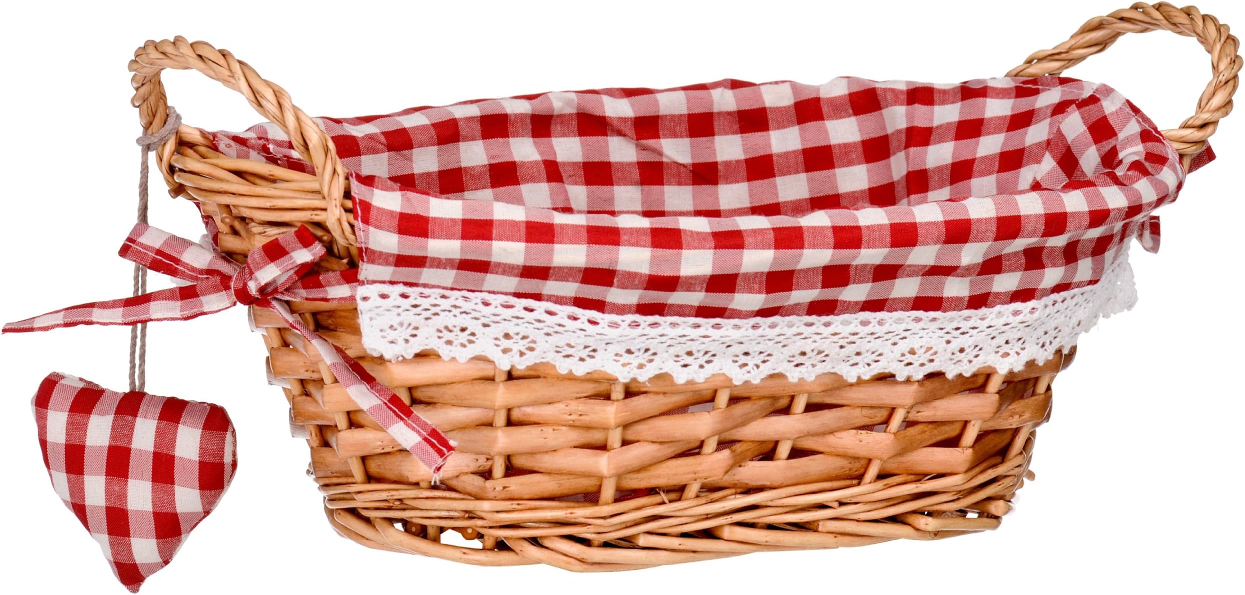 Premier Housewares Bread Basket with Red Gingham Lining | Decorative Oval Serving Basket with Dual Handles | Perfect for Keeping Bread Fresh and Stylish in Your Kitchen