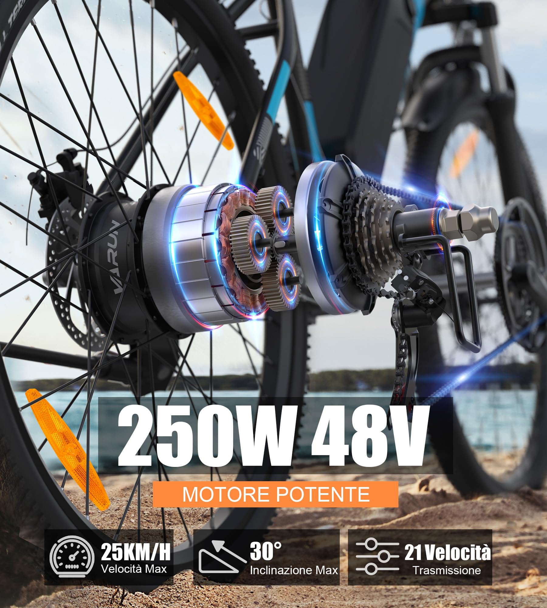 VARUN Bici Elettrica, 27.5'' Bicicletta Elettrica Uomo Donna con Batteria Rimovibile da 48V 624Wh, Autonomia di 120Km, 21 Velocità Mountain Bike Elettrica con APP, Ebike per Adulti
