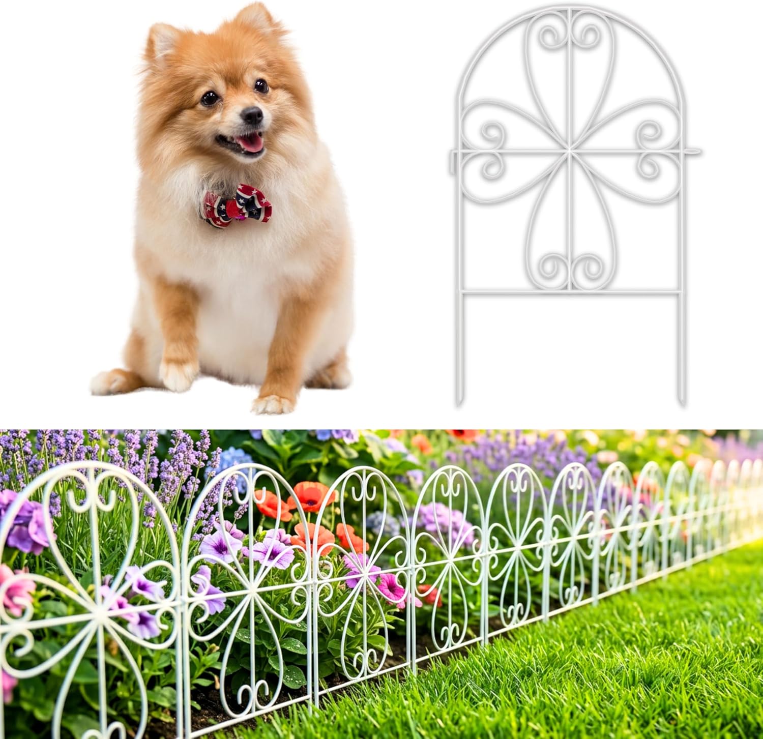 ShopLaLa Garden Fence Animal Barrier (20 Panels) 12in(L) x 24in(H) Rustproof Decorative Heart Metal Wire Fencing Flower Bed Edging for Landscape Patio Yard Outdoor Decor, Dog Fences White Border Panel