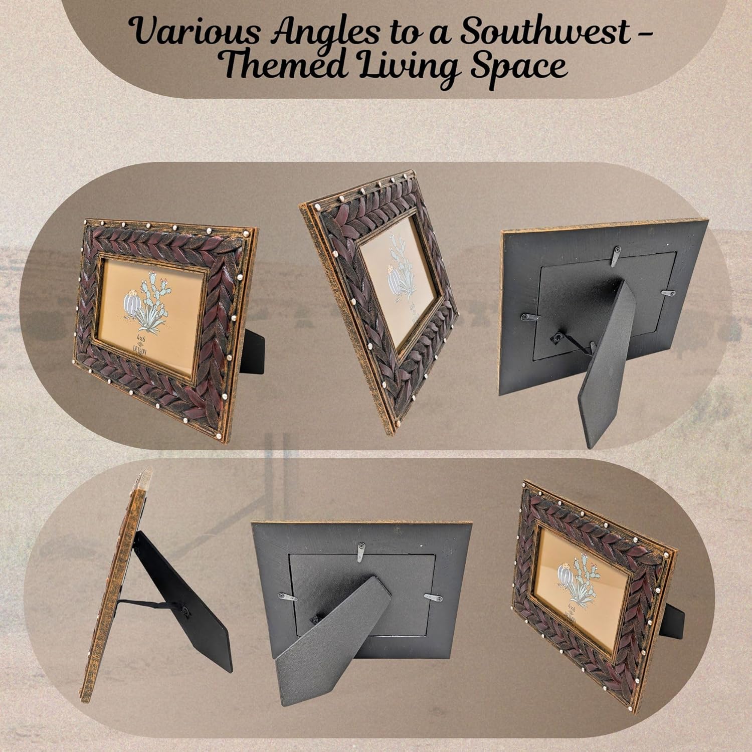 BestGiftEver Rustic 4x6 Tabletop Picture Frame - Faux Leather Cord Design Resin Frame for Western & Southwest Decor - Handcrafted Look for Farmhouse, Country Style, and Unique Home Accents