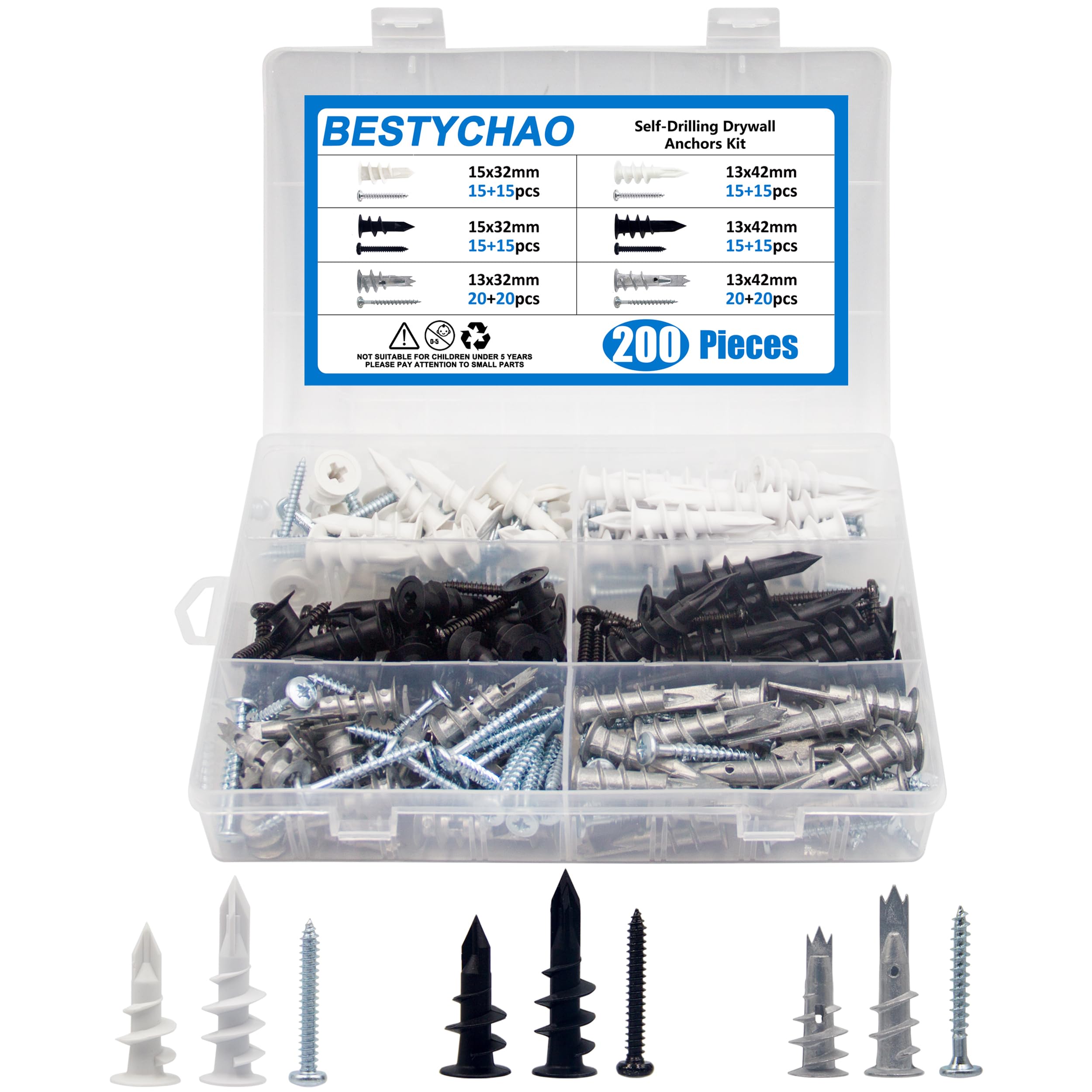 Kit Tasselli Per Cartongesso - 200 Ancoraggi Autoforanti Per Pareti - Foto 5