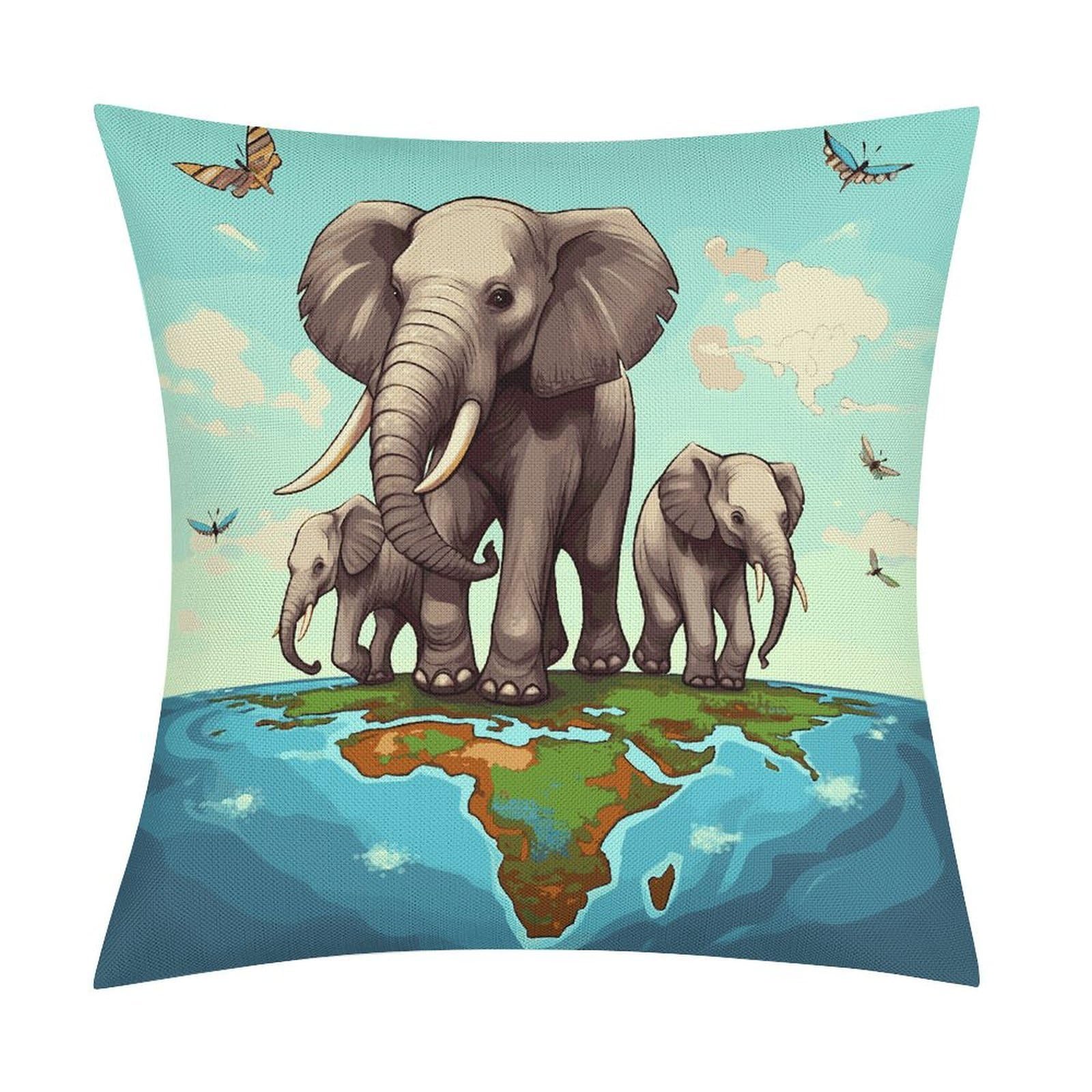 JTREHY Elephants Throw Pillow Covers Farmhouse Pillow Cover Standard Pillow Shams Decorative Square Pillowcases Soft Pillow Cases Wrinkle Fade Resistant for Couch Home 18x18 Inch