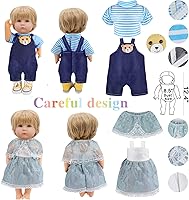 Vista 5 de Ropa y accesorios para muñecas de niña, 12 juegos de ropa de muñeca para muñecas de 12 pulgadas, ropa de muñeca de bebé, ropa de vestir, pijamas