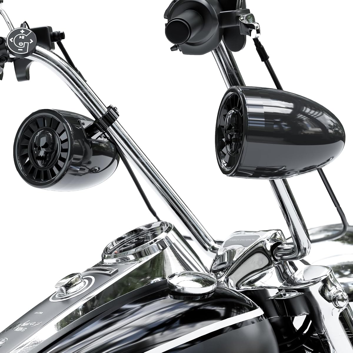 GoHawk 5" Bluetooth Motorcycle Speakers Waterproof Motorcycle Stereo System | Built-in Amplifier, Wired Control, USB/AUX, Great for Harley ATV UTV, Fits 7/8" to 1.25" Handlebar, 1.5" to 2" Rollbar