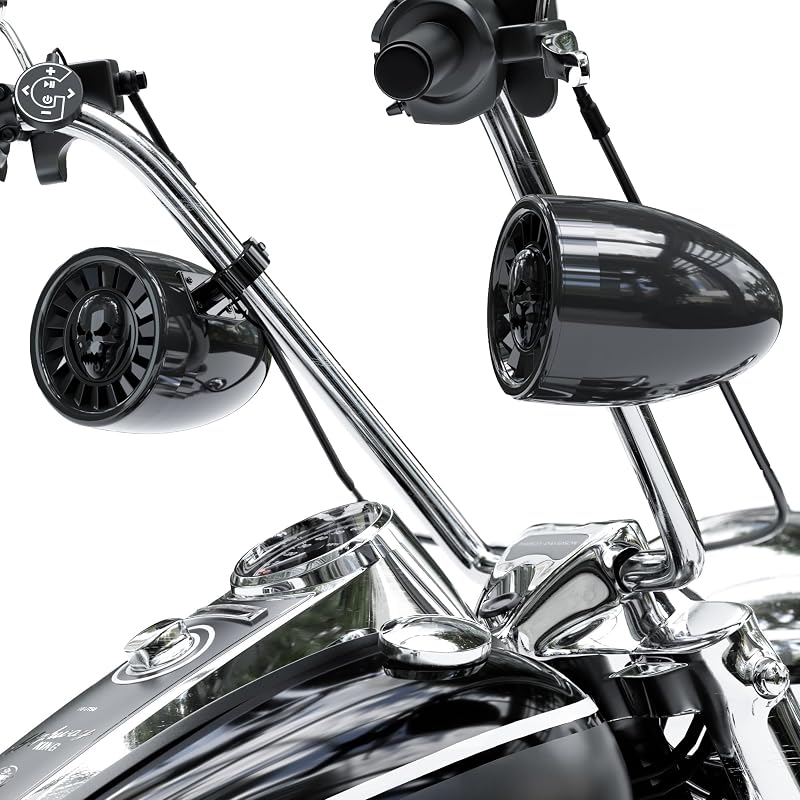 GoHawk 5" Bluetooth Motorcycle Speakers Waterproof Motorcycle Stereo System | Built-in Amplifier, Wired Control, USB/AUX, Great for Harley ATV UTV, Fits 7/8" to 1.25" Handlebar, 1.5" to 2" Rollbar
