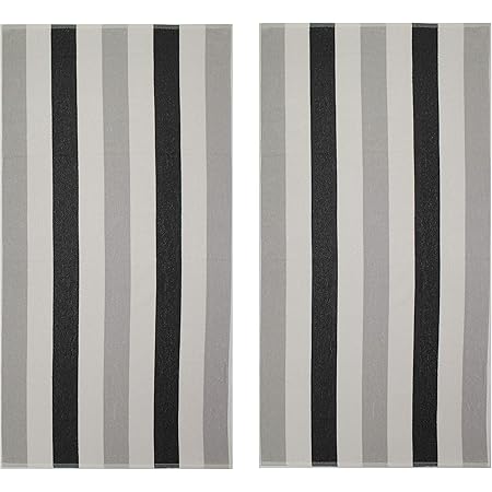 COTTON CRAFT - Terry Beach Towel 30x60-2 Pack - Cabana Stripe Grey Black - 400 GSM - 100% Pure Ringspun Cotton - Highly Absorbent Easy Care Machine wash - Use for Picnic Poolside Colorful Bath Towel