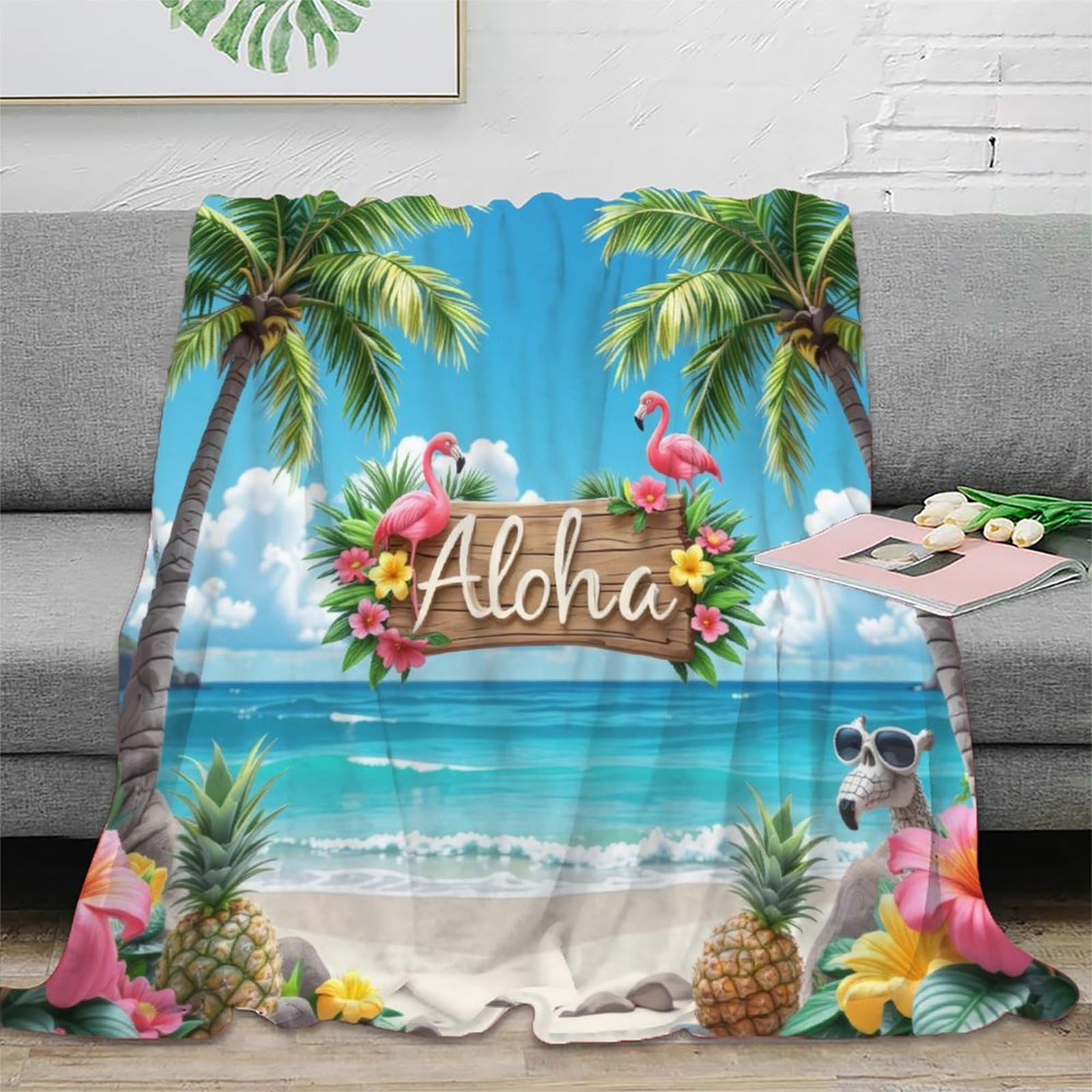 Couverture polaire microfibre haut de gamme au design de plage hawarienne en 3D