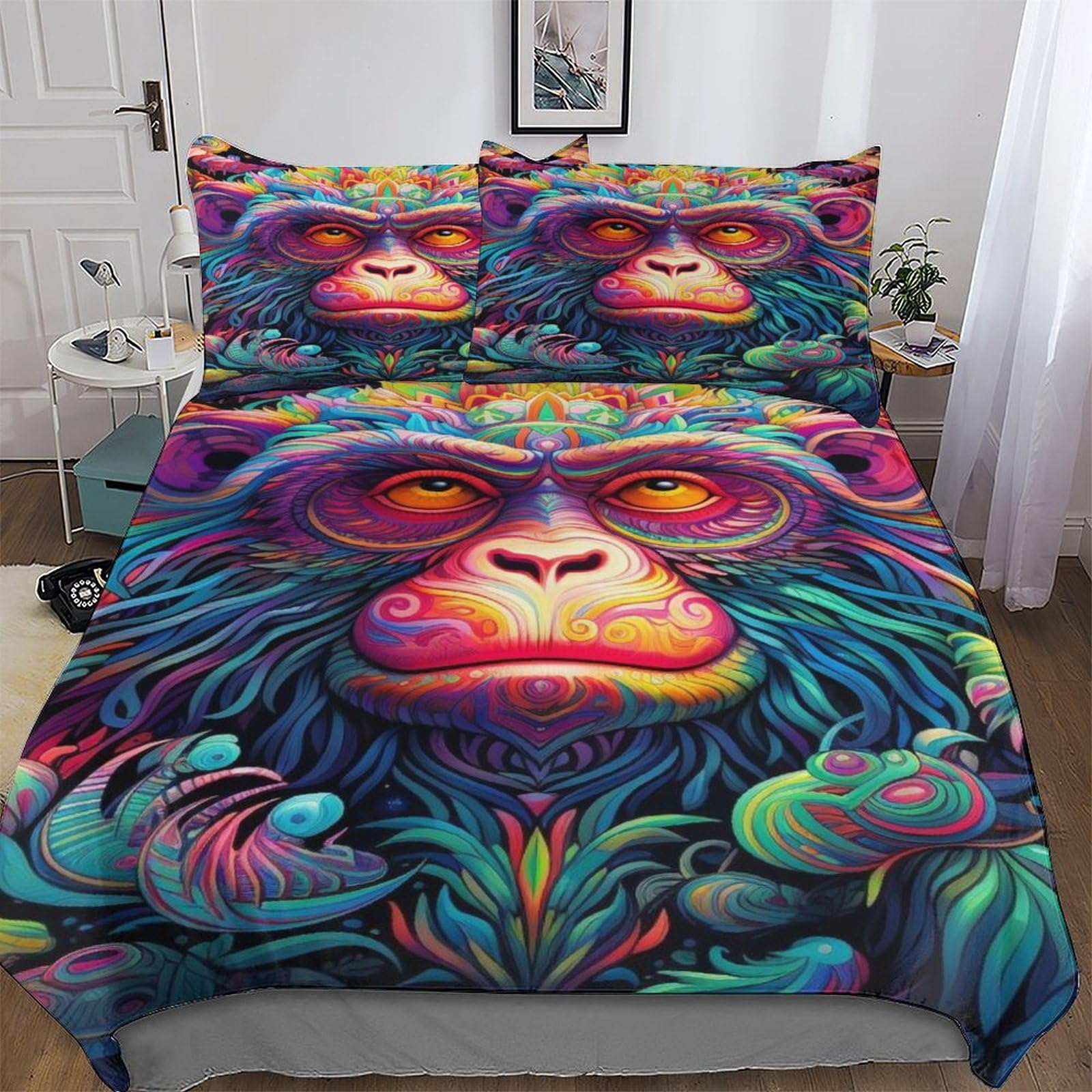 Housse de couette singe parure de lit double 200x200 microfibre coton pour literie enfant