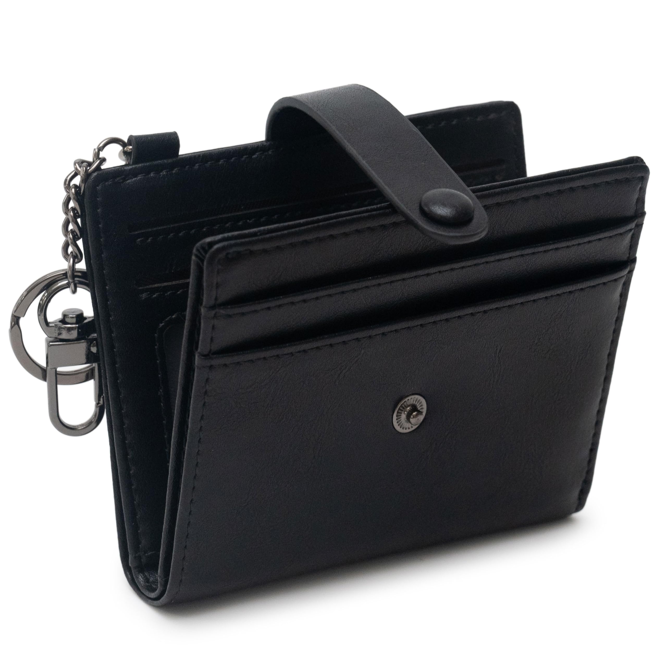 Alldaily Slim Keychain Wallet for Women, RFID Blocking Small Bifold Travel Credit Card Holder (Black)