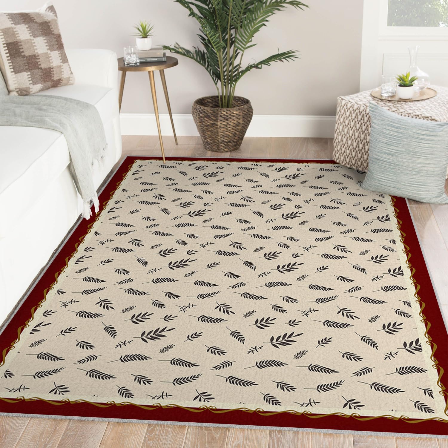 Tapis de salon antidérapant et lavable motif de feuilles 80x150