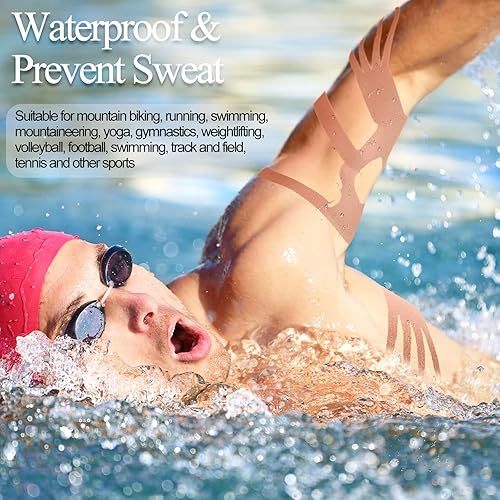 Miniatura 5 de 20 rollos de cinta de kinesiología impermeable de 2 pulgadas x 16 pies, cinta elástica de algodón transpirable para aliviar el dolor muscular,