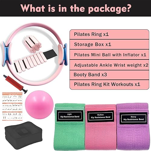 Miniatura 8 de Kit de anillos de pilates con pesas ajustables para muñeca, bandas de resistencia, pelota, pelota de equipo de pilates para entrenamiento en casa