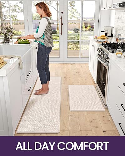 Miniatura 7 de DEXI Tapete de cocina acolchado antifatiga, juego de 2 alfombras de cocina antideslizantes, impermeables, cómodas de pie, 17 x 29 pulgadas + 17 x 59