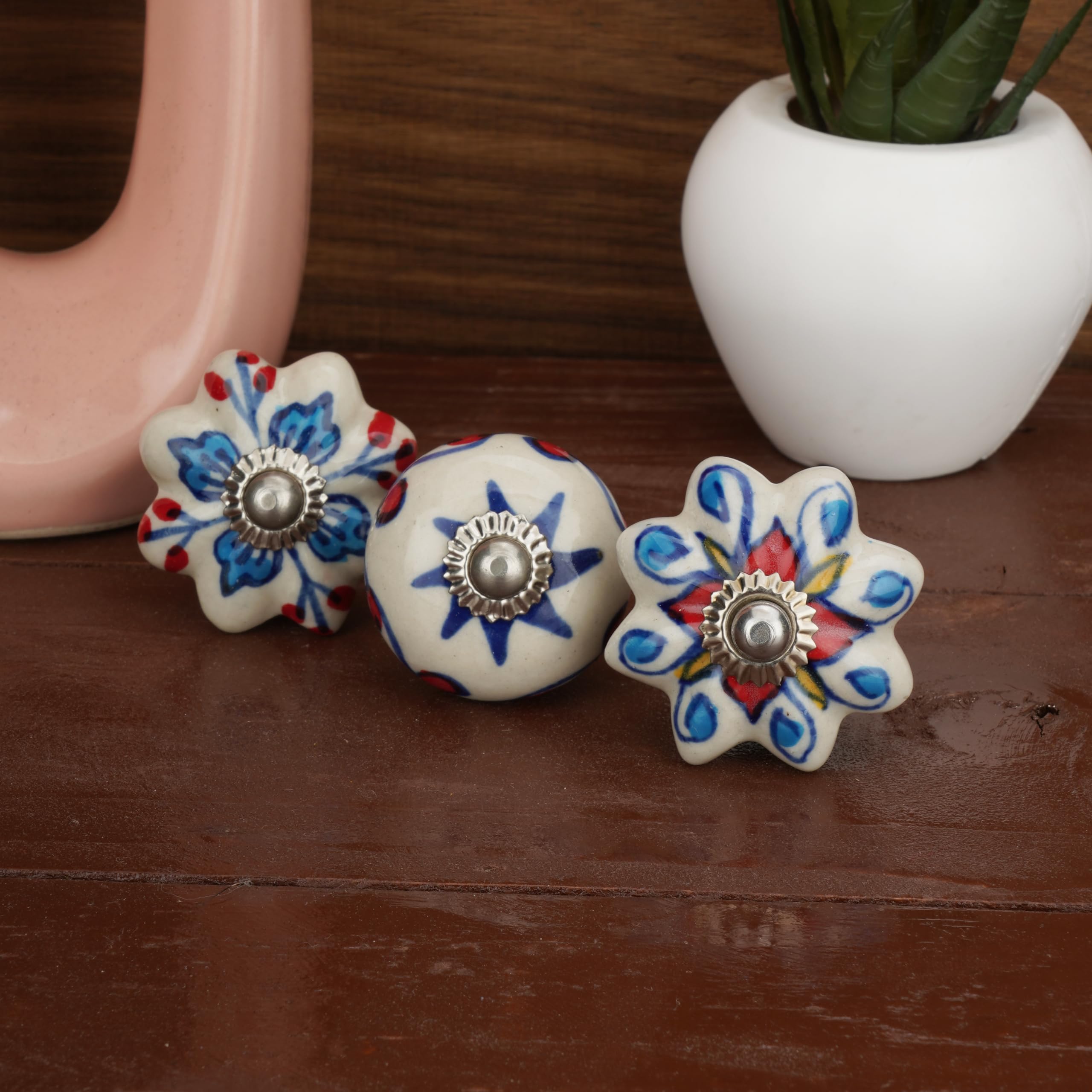 Ajuny Set di 10 Pomelli in Ceramica Blu e Bianchi per Mobili e Armadietti Maniglie per Cucina Bagno Cassettiere Decorativi Colorati in Ceramica Fatti a Mano