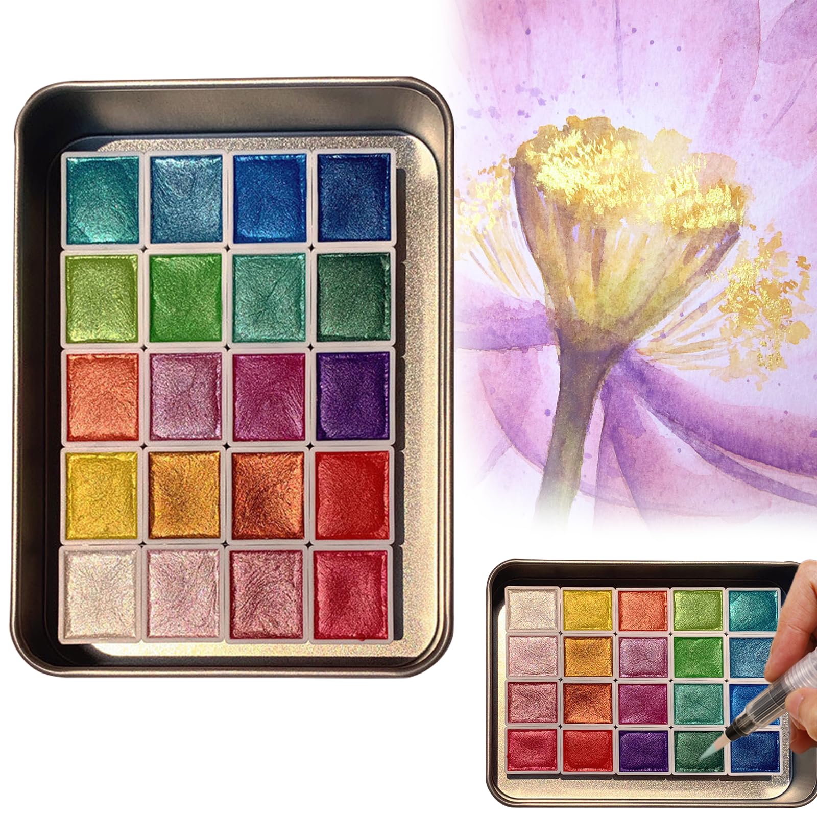 Shifting Watercolor Painting Set, Color Shifting Watercolor Paint, Shifting Watercolor Paint with 20 Colors, Water Colour Solid Paint Box for Kids