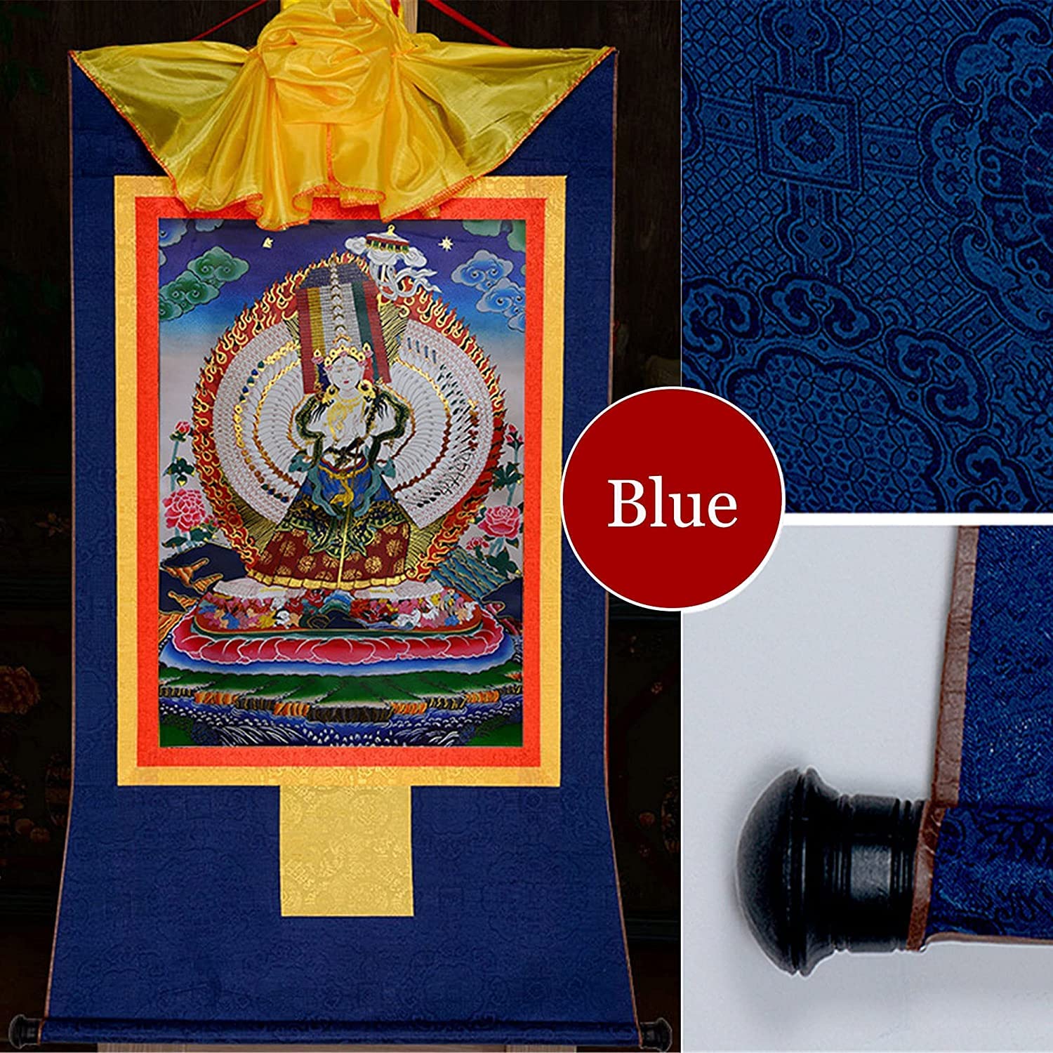 disegni di seta, Usnisa Sitatapatra, dipinto buddista Thangka in broccato, for la decorazione della casa Zen e meditazione(Red,35L x 20W cm)
