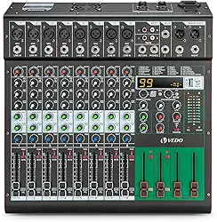 Mesa de Som Amplificada de 8 Canais com 99 Efeitos DSP, Amplificador de 500W×2, Bluetooth, USB/MP3, Phantom Power de 48V, EQ de 5 Bandas - Mesa de Mixagem Profissional