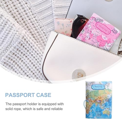 Miniatura 3 de Juego de 2 fundas para pasaporte, funda para pasaporte, bloqueo RFID, regalos de viaje para hombres, mujeres y niños, Azul y Rosa, World Trip
