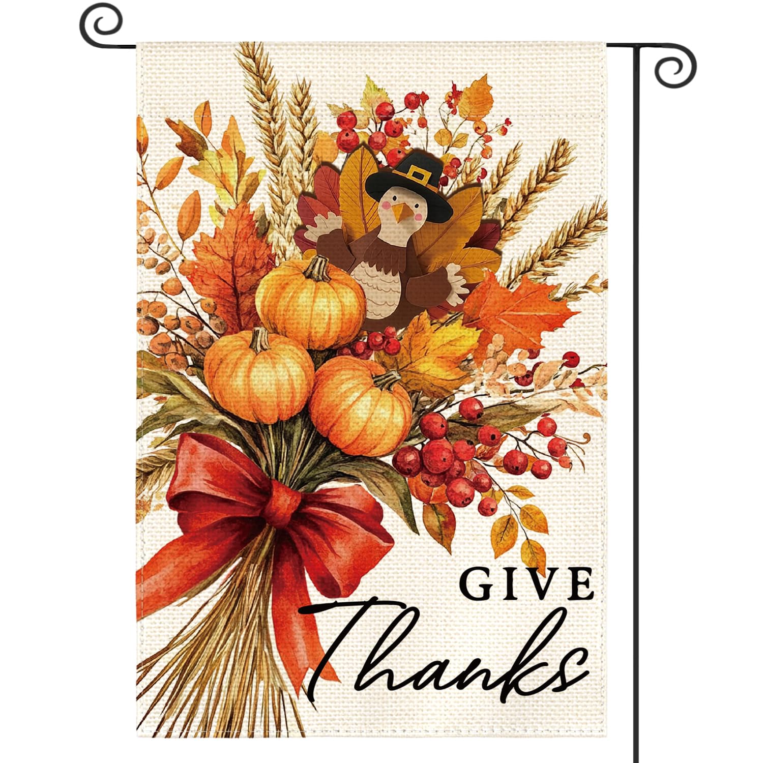 Drapeau de jardin floral double face Thanksgiving résistant aux UV