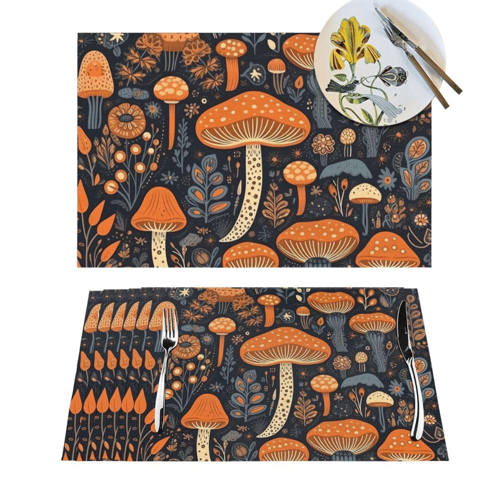 Sets de table champignons anti-tache et anti-chaleur