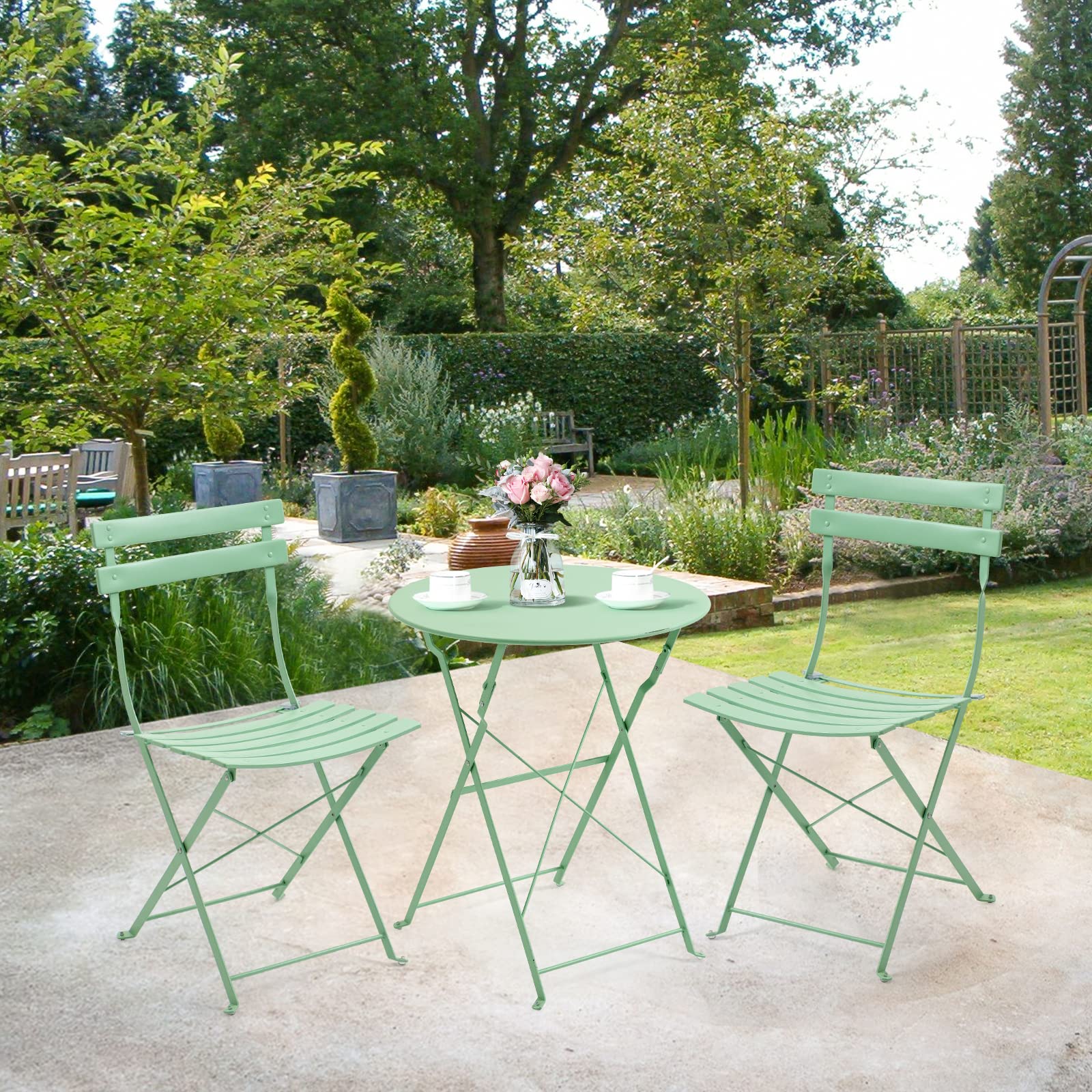 AVAWING - Set da balcone e giardino in 3 pezzi, con tavolino e 2 sedie pieghevoli (verde)