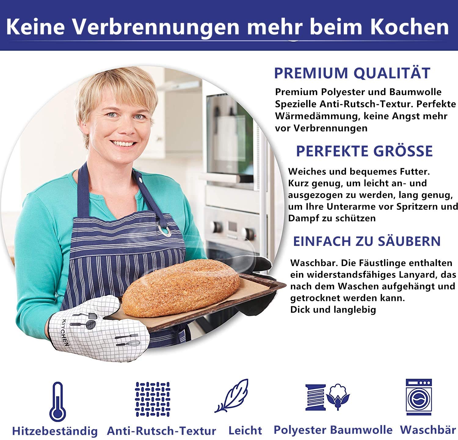 Guanti Da Forno In Cotone Rivestiti Argento - Resistenti Al Calore, Per Cucina, Barbecue E Forno - Foto 9