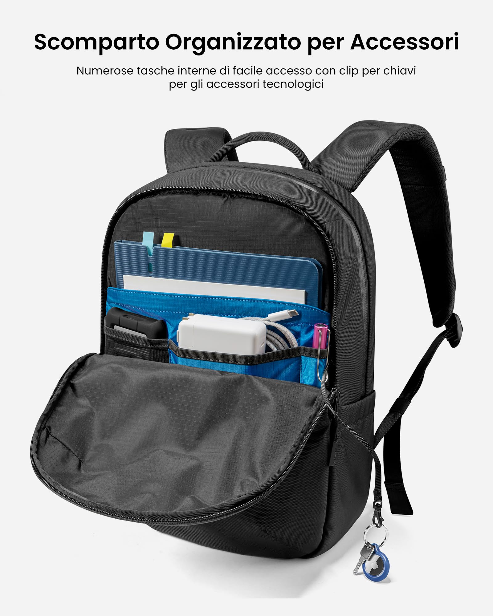 tomtoc Zaino per Laptop da 15,6 Pollici, Zaini da uomo Daypack per Lavoro Affari ogni giorno, idrorepellente Uomini Zaino Daypack, 20 Litri, Nero