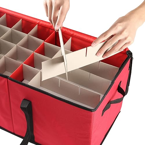 Miniatura 3 de Sattiyrch Caja de almacenamiento de adornos navideños con cierre de cremallera doble, la caja contribuye con ranuras para 128 adornos navideños de 3