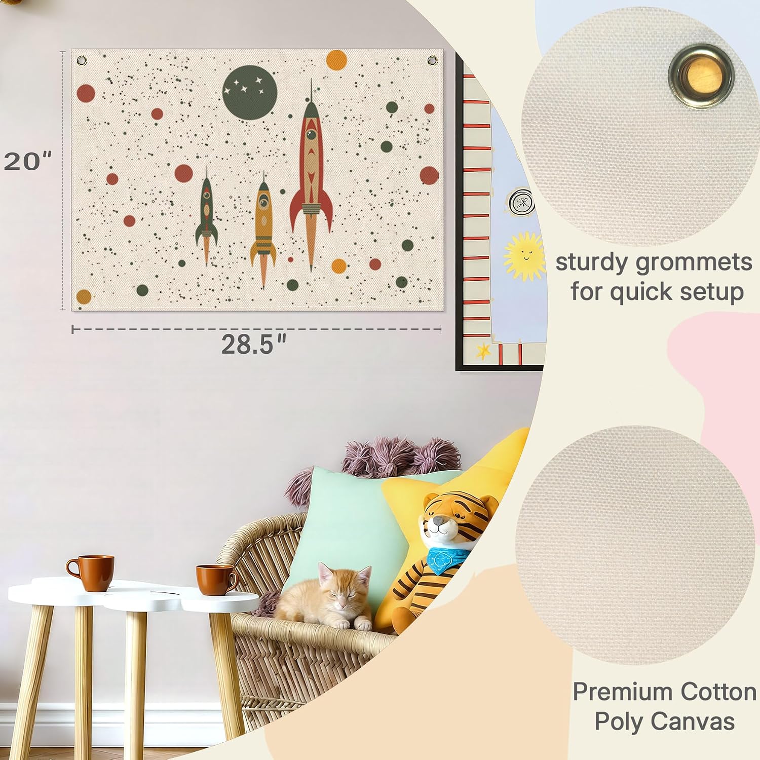 Outer Space Party Supplies Rocket Solar System Planet Themed Rectangular Banner Flag Wall Sign Decor Gift for Baby Boy Girl Kids,Nursery Bedroom Playroom Reading Room Classroom Wall Decor image 5