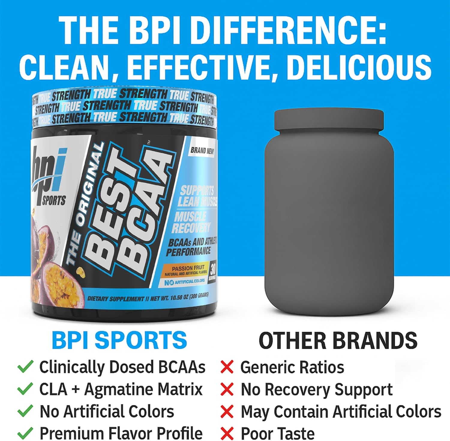 BPI Sports Best BCAA Powder - Muscle Recovery Support - Branched Chain Amino Acids | Building Blocks of Protein and Muscle - Post Workout Recovery - Hydration - Passion Fruit