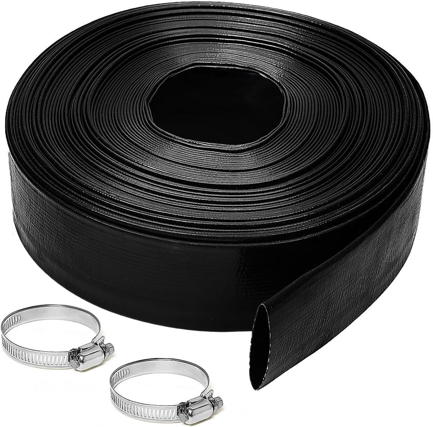 2 inches x 100 FT Heavy-Duty PVC Swimming Pool Backwash Hose, Reinforced Discharge Hose with Clamp for Swimming Pools, Black