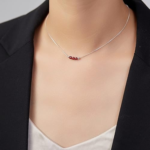 Miniatura 32 de Dainty Crystal 925 Sterling Silver Choker Collar Necklace Handmade With 3 Beads Birthstone Jewelry Gifts for Women Young Lady Mother Friends Keenove