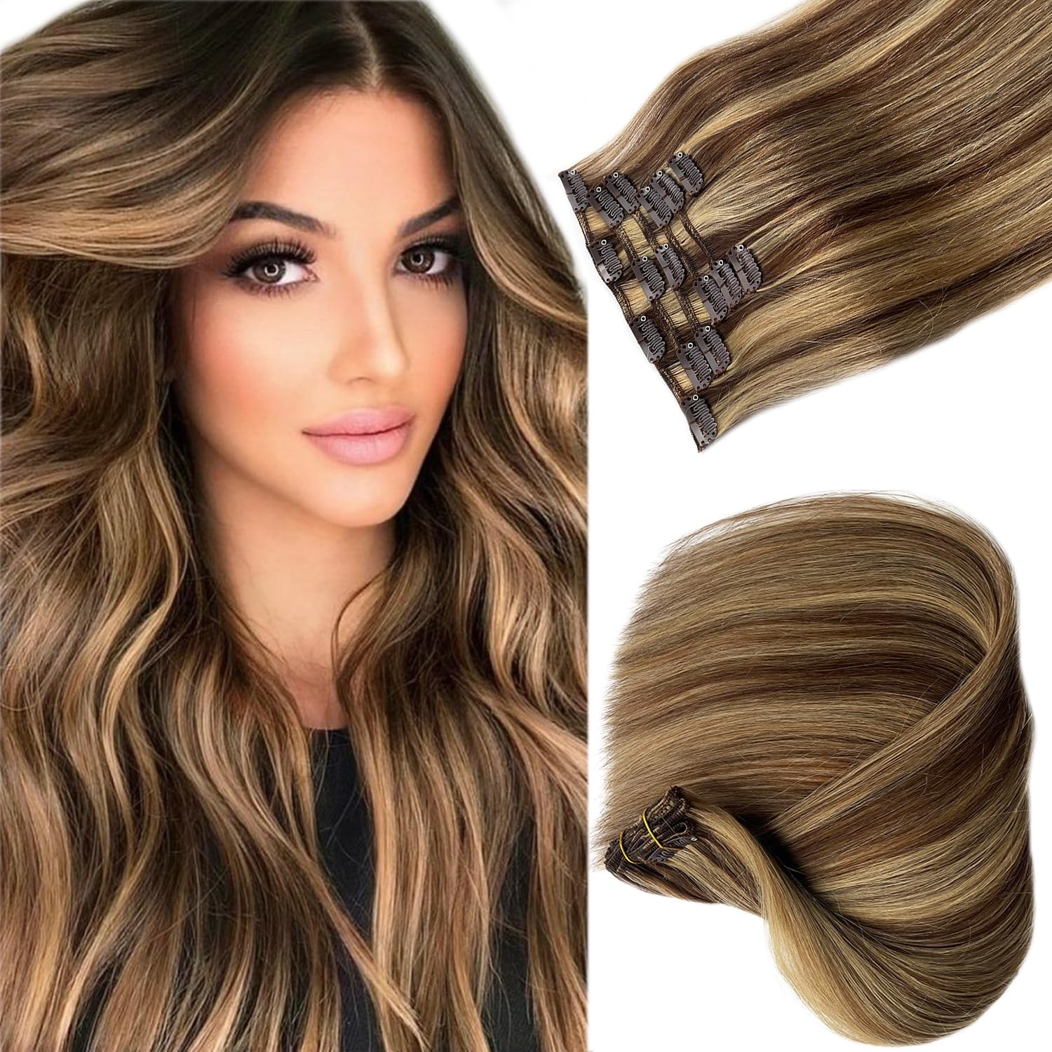 Clip in Hair Extensions Real Human Hair Balayage Medium