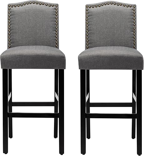 Miniatura 10 de NOBPEINT Taburetes de bar con respaldo de tela tachonada de 29 pulgadas, juego de 4 (gris)