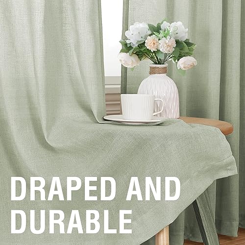 Miniatura 4 de H.VERSAILTEX Cortinas de lino natural de 63 pulgadas de largo para sala de estar, 2 paneles con pestañas traseras, bolsillo texturizado, filtrado de