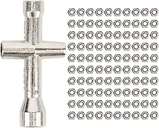 Dilwe 1/24 Lock Nut, M2 Lock Nut M2 Iron Lock Nut with Wrench for 1/24 Models Car for Axial Scx24 AXI90081, Small Sleeve Hex Socket Wheel Spanner Cross Wrenches Maintenance Tool (Silver)