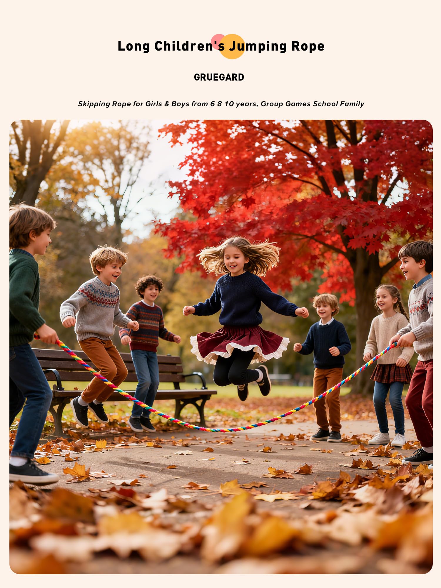 Cuerda de Saltar Niños 5m – Cuerda Larga Multijugador, Cuerda Arcoíris con Mangos de Madera, Skipping Rope para Niñas & Niños de 6 8 10 Años, Juegos de Grupo Escuela Familia