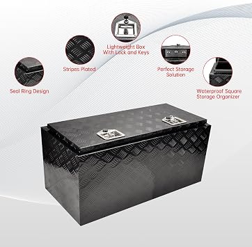 Heavy Duty 36'' Inch Aluminum Underbody Truck Box with T-Handle Latch,17 x 18 x 36 Inch Underbed Toolbox With Durable Lock Black For Storage And Organization
