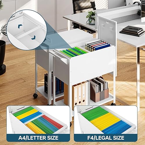 Miniatura 51 de MIIIKO Archivador de 3 cajones sobre ruedas, gabinete de archivos móvil para oficina en casa debajo del escritorio, archivadores de metal Negro