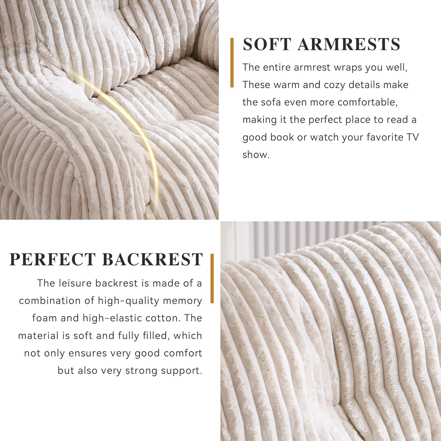 Bean Bag Chair, Filled Bean Bag Chairs for Living Room, Big Beanbag Chairs, Stuffed Beanbag Chair with Filling (Corduroy Fabric in Ivory)
