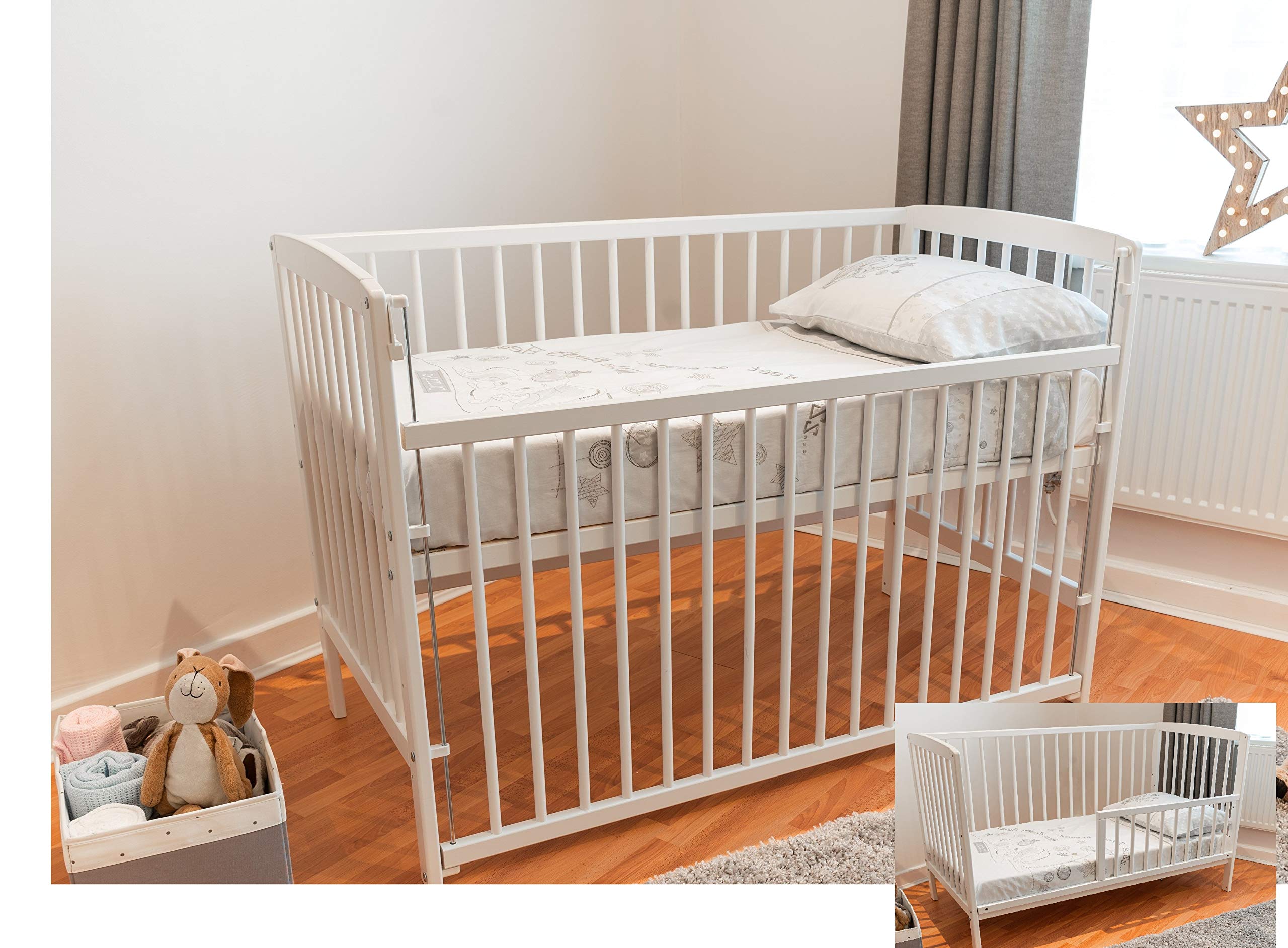 white dropside cot