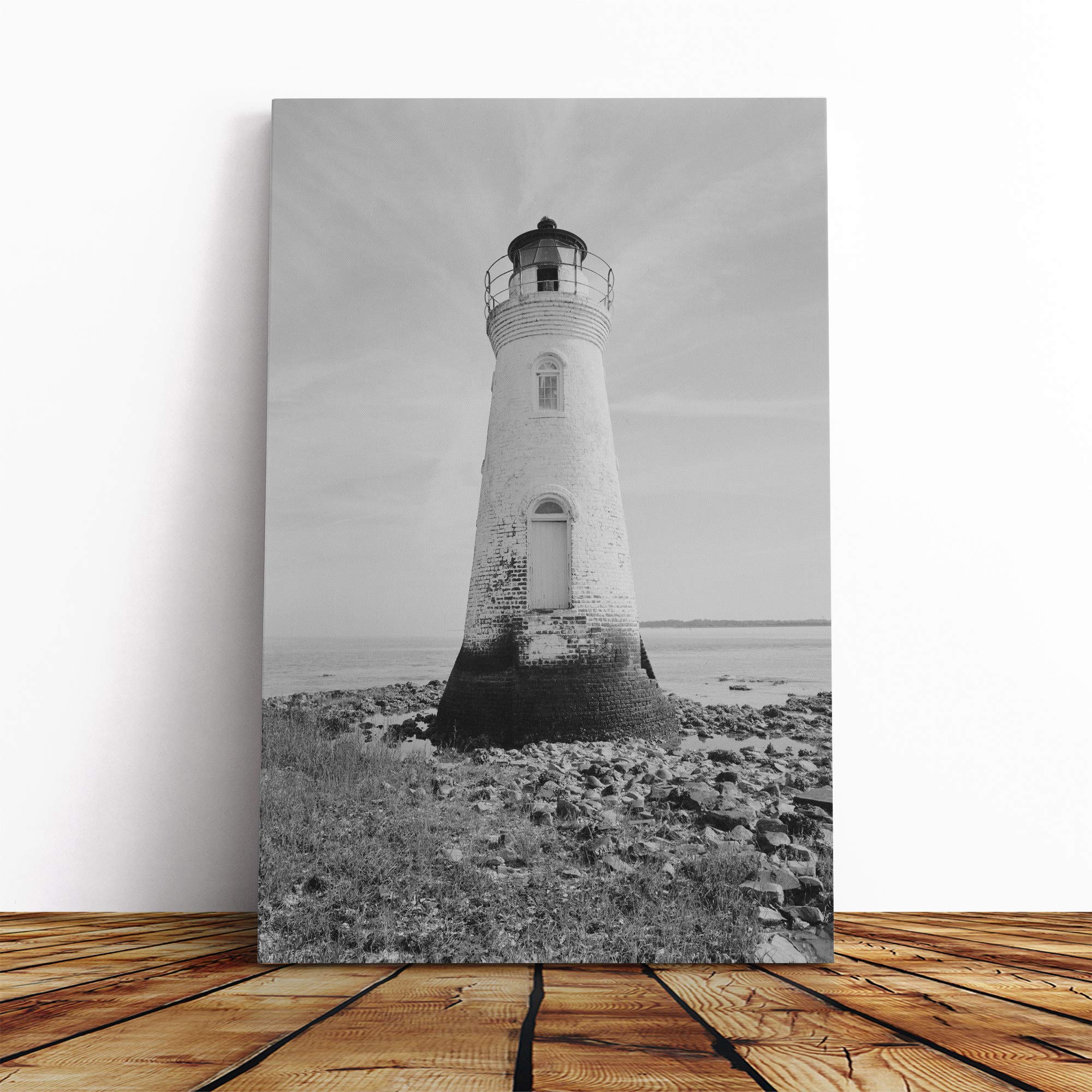 Architecture Lighthouse Cockspur, Georgia Canvas Print | Gallery Wrapped 30mm Frame Wall Art | 24x16 inches | Ready to Hang | Coastal Seascape Picture | Living Room Bedroom Lounge Office