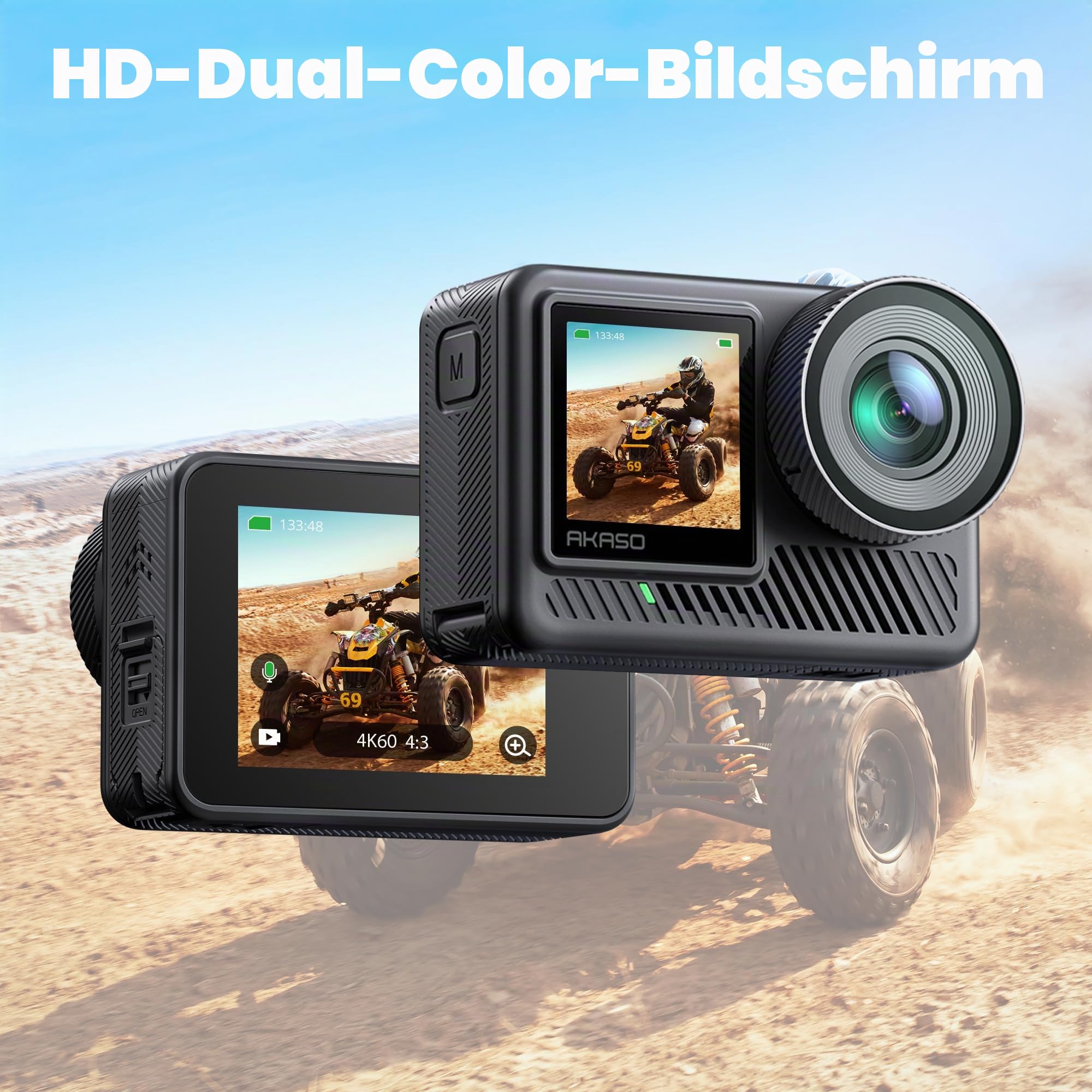 AKASO Action Cam 4K60FPS-Unterwasserkamera 20MP 60M Wasserdicht SuperSmooth Stabilisierung EIS 4.0,WLAN Actioncam mit 150° Weitwinkel,4xZoom,8X Slo-mo,2x1550mAh Akkus-Brave 8 Lite