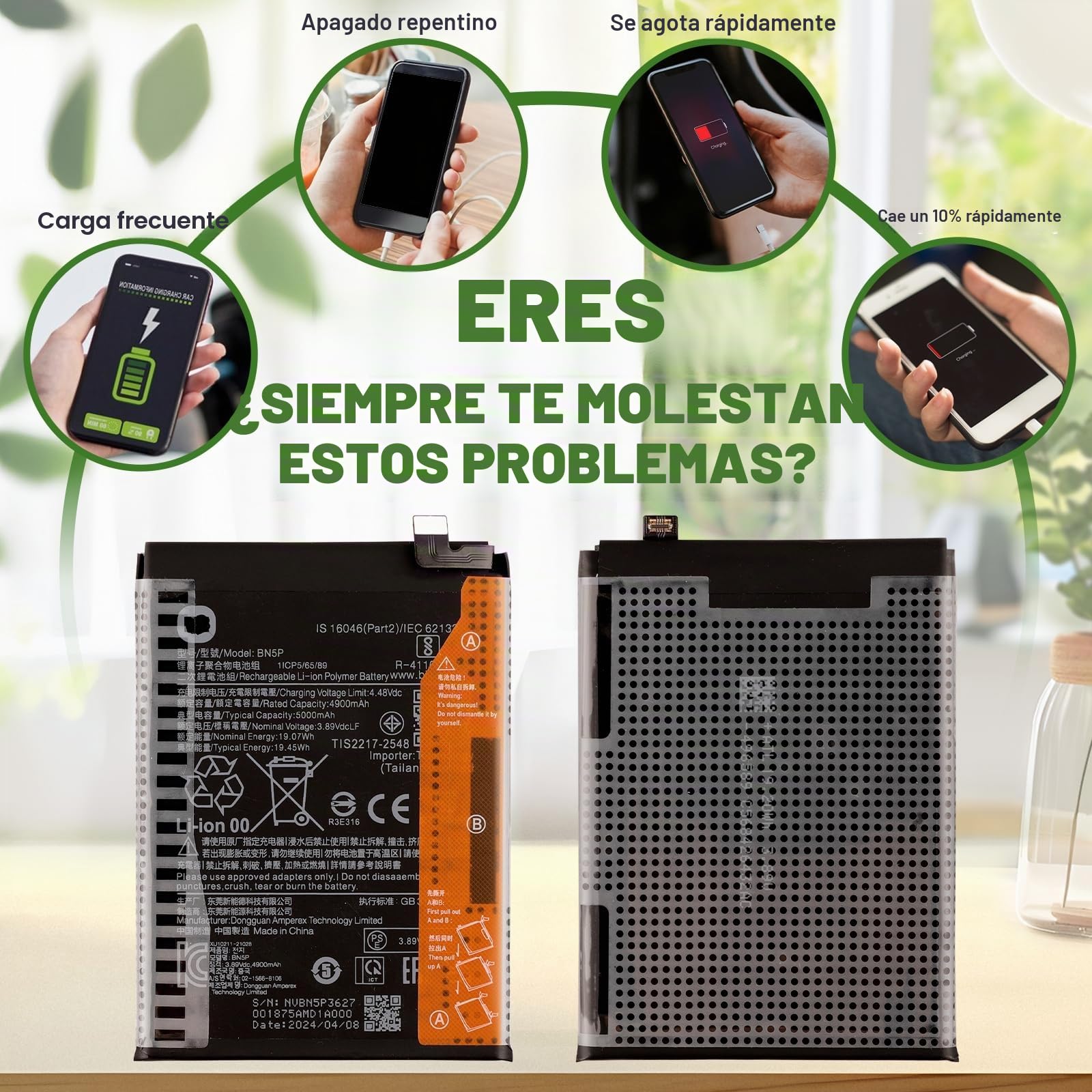 Nuevo Batería de repuesto BN5P compatible con Redmi Note 13 4G/5G Batería de repuesto con kit de herramientas de reparación actualizado